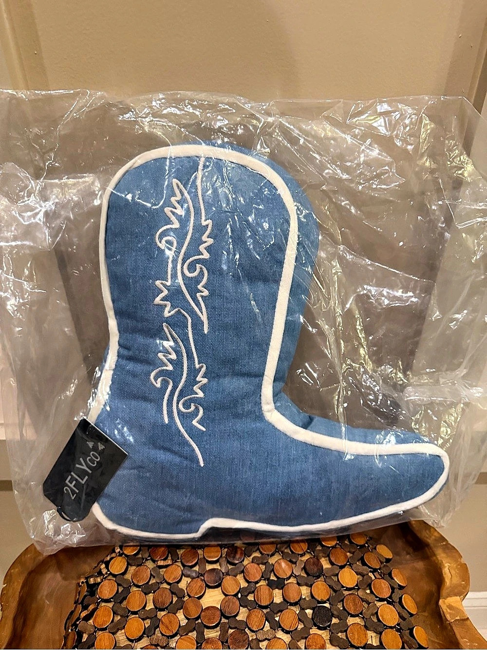 NWT 2Fly Co. Blue Embroidered Western Boots Throw Pillow Cowboy Cowgirl Bedding